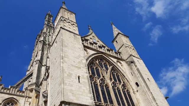 Exterior view of Gloucester Cathedral, a medieval masterpiece.