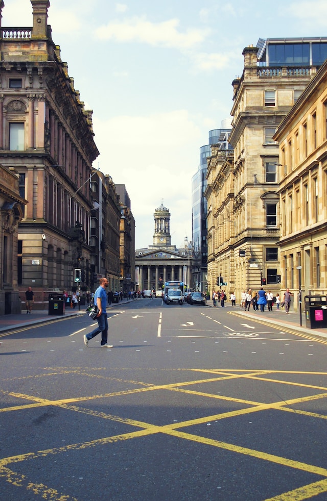 "Panoramic view of the stunning cityscape of Glasgow, Scotland, with iconic landmarks and beautiful architecture."